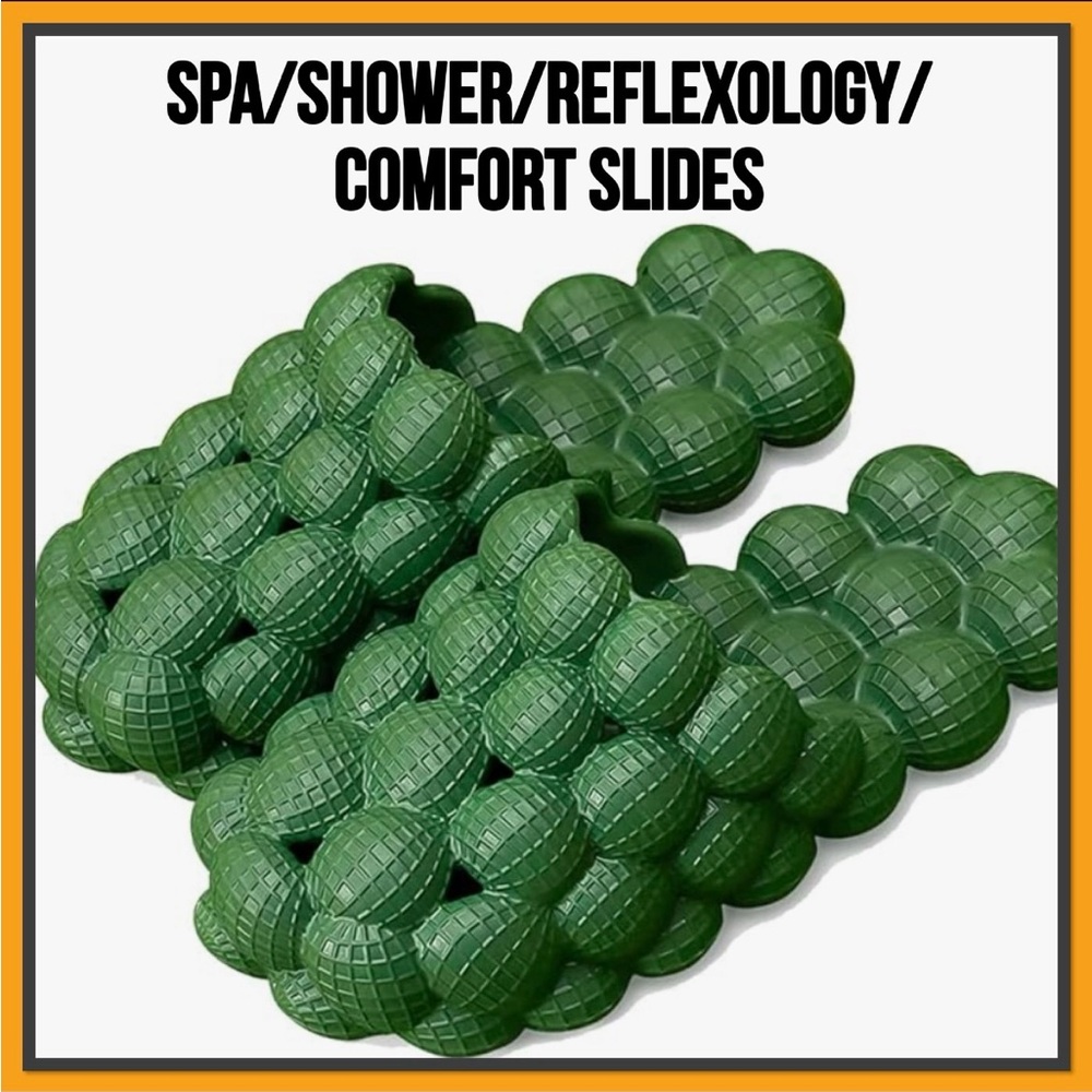 Womens Green Comfort Slides/ shoes . Reflexology, spa, shower, & pool.